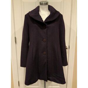 Tahari Purple 100% Wool Button-Up Coat W/ Leopard Print Lining, Size 14P